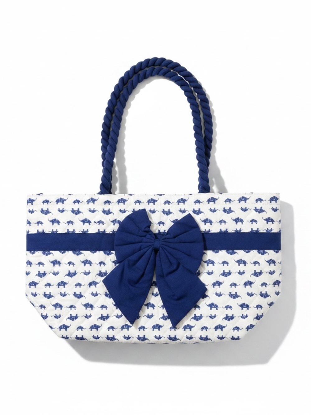 VTG Y2K NaRaYa White + Blue Cotton Bow Double Handle Tote Shopper Bag